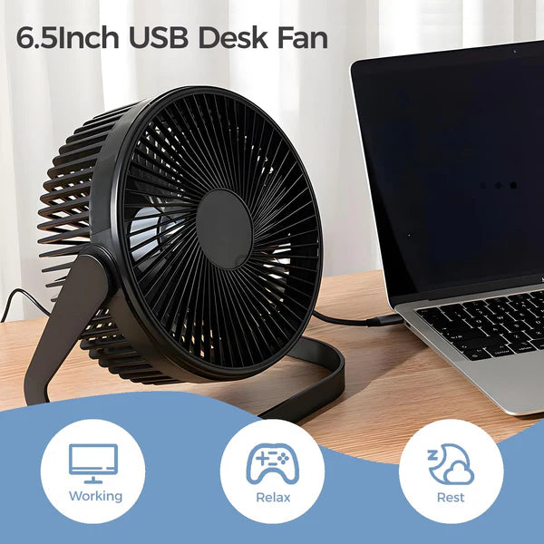 6.5 Inch USB Desk Fan Powerful 2 Speed 360° Rotation Personal Fan