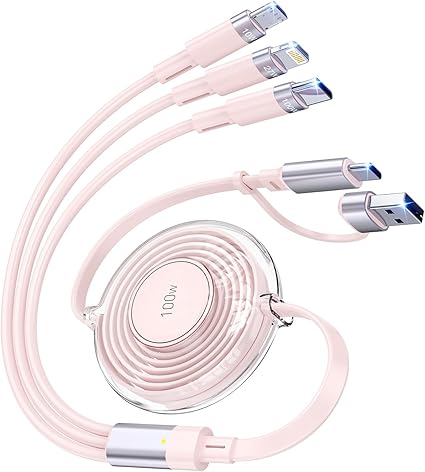 100W 6-in-1 Retractable Multi Charging Cable 5A Fast Charger