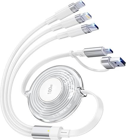 100W 6-in-1 Retractable Multi Charging Cable 5A Fast Charger