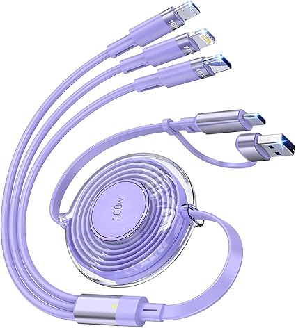 100W 6-in-1 Retractable Multi Charging Cable 5A Fast Charger