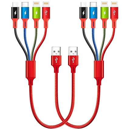 4 in 1 Multi Charging Cable 1Ft 2Pack Short Fast Charger Cord