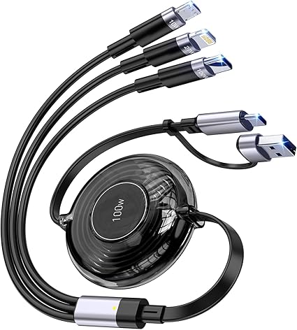 100W 6-in-1 Retractable Multi Charging Cable 5A Fast Charger