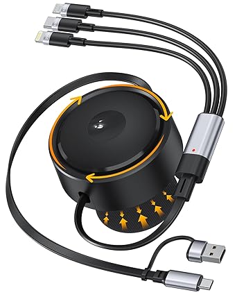 100W 6-in-1 Retractable Multi Charging Cable 360° Rotatable