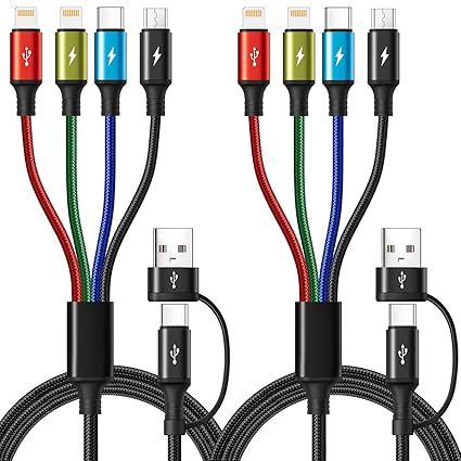 4 in 1 Multi Charging Cable 1Ft 2Pack Short Fast Charger Cord