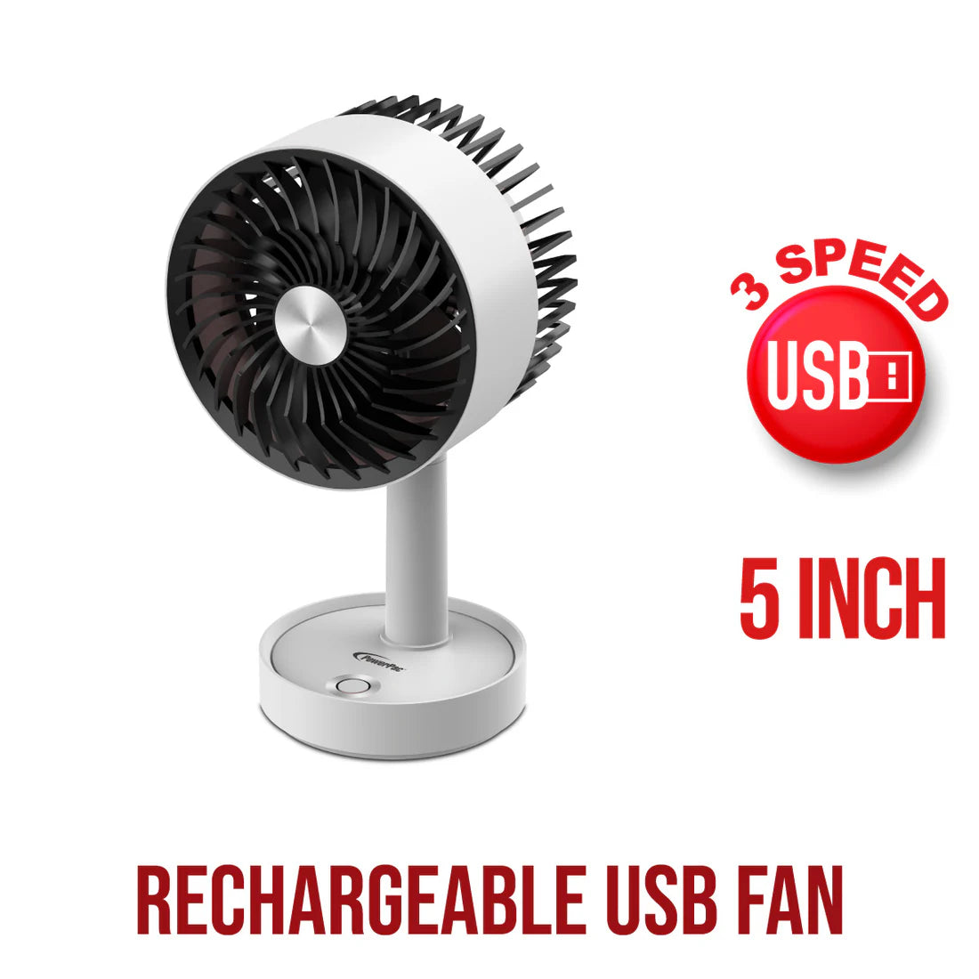 5" Rechargeable 3 Speed LED Light Adjustable Tilt  Desk Fan